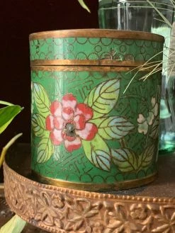 Antique Green Cloisonne Floral Enamel Jar ALL HOME DECOR + ODDITIES