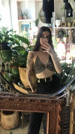 Feng Sway Rhinestone Mesh Bra Top