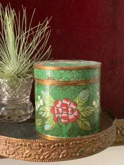 Antique Green Cloisonne Floral Enamel Jar ALL HOME DECOR + ODDITIES