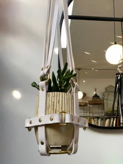 Feng Sway White PVC With Brass Hardware Hanging Plant Harness By PURITAN CANDY ALL POTTERY