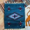 Vintage ALL HOME DECOR + ODDITIES Teal Mexican Woven Table Rug