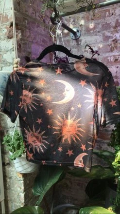 Feng Sway Exclusive TOPS Terra Cotta Sun And Moon Mesh Top