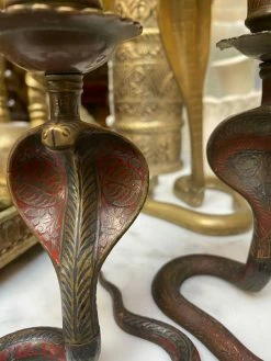 Vintage Red Cobra Brass Candle Holder ALL RITUAL