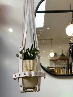 Feng Sway White PVC With Brass Hardware Hanging Plant Harness By PURITAN CANDY ALL POTTERY