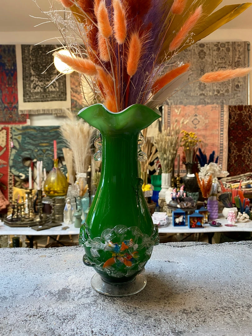 Antique Kelly Green Gardens Italian Murano Vase ALL RITUAL 3 Antique Kelly Green Gardens Italian Murano Vase ALL RITUAL