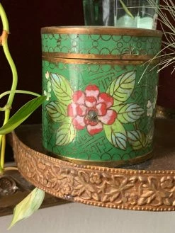 Antique Green Cloisonne Floral Enamel Jar ALL HOME DECOR + ODDITIES