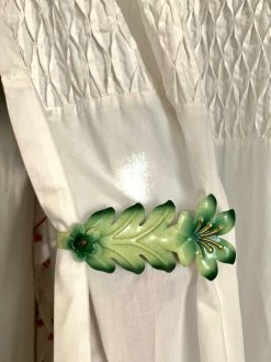 Vintage 20s Italian Fern Enamel Curtain Tie Backs