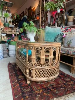 Vintage 70s Oval Bamboo & Glass Table W/ Shelf ALL HOME DECOR + ODDITIES