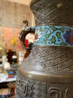 Antique Brass + Painted Enamel Vase