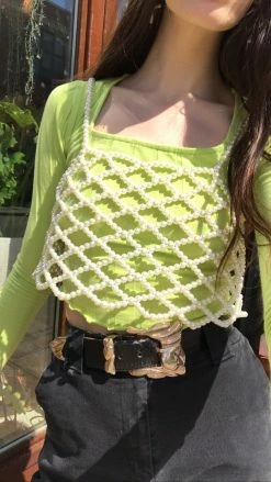 Feng Sway Lattice Scalloped Pearl Crop Top TOPS 10 Feng Sway Lattice Scalloped Pearl Crop Top TOPS