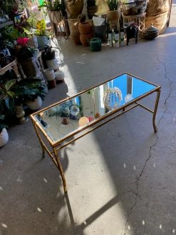 Feng Sway Exclusive Metal Bamboo Framed Coffee Table With Mirror Top ALL HOME DECOR + ODDITIES