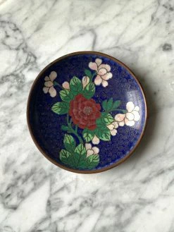 Vintage ALL ALTAR DECOR Night Sky Floral Cloisonné Enamel Dish