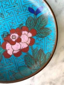 Vintage Turquoise Floral Cloisonné Enamel Dish ALL ALTAR DECOR