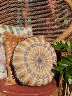 FENG SWAY ALL HOME DECOR + ODDITIES Old World Floral Fringe Round Pillow