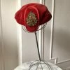 Vintage 1950s Red Velvet Appliqué Fascinator HATS