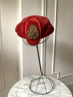 Vintage 1950s Red Velvet Appliqué Fascinator HATS
