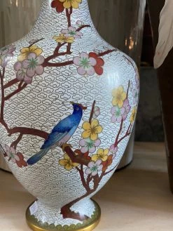 Vintage BUD VASES Cherry Blossom White Cloisonné Vase