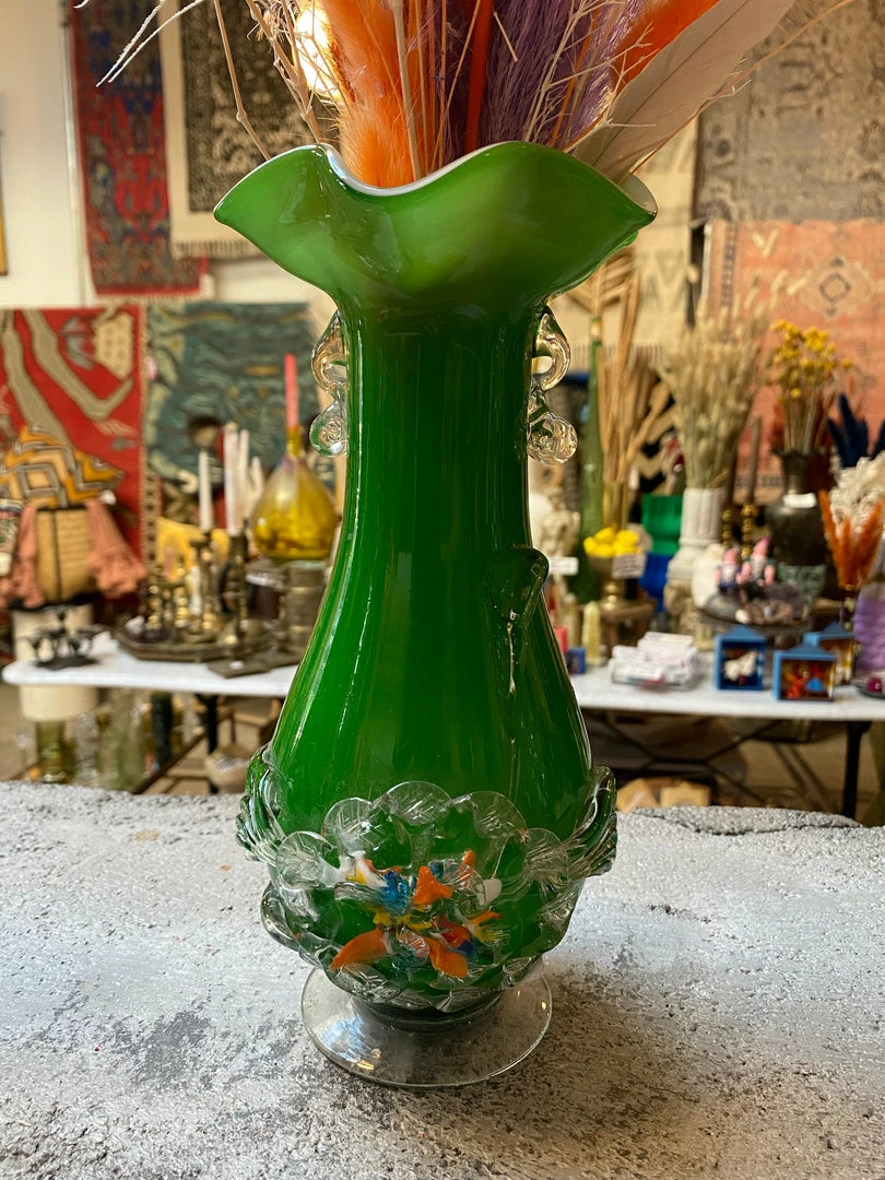 Antique Kelly Green Gardens Italian Murano Vase ALL RITUAL 7 Antique Kelly Green Gardens Italian Murano Vase ALL RITUAL