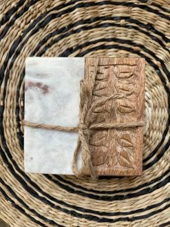 Flora Marble And Wood Coaster Set