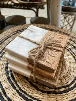 Flora Marble And Wood Coaster Set