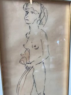 Vintage André Derain Impressionist Nude Framed Line Drawing