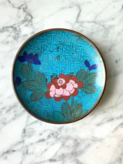 Vintage Turquoise Floral Cloisonné Enamel Dish ALL ALTAR DECOR