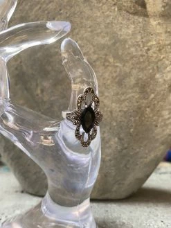 Scalloped Sterling Obsidian + Pyrite Marcasite Ring ~ Joy Heritage Collection THE JOY HERITAGE COLLECTION