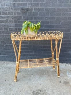 Vintage ALL HOME DECOR + ODDITIES 70s Bamboo Plant Stand W/ Shelf