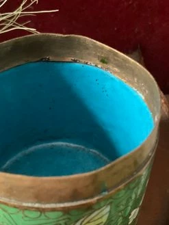 Antique Green Cloisonne Floral Enamel Jar ALL HOME DECOR + ODDITIES