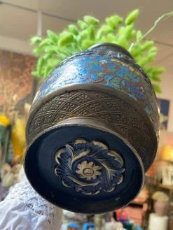 Antique Brass + Painted Enamel Vase